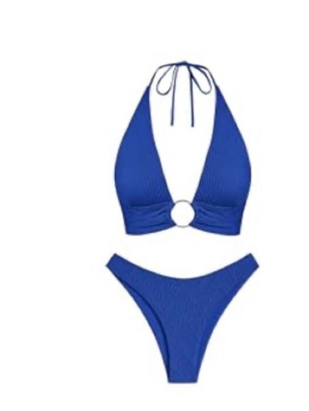Zaful Royal Blue Ribbed Halter Ring Bikini